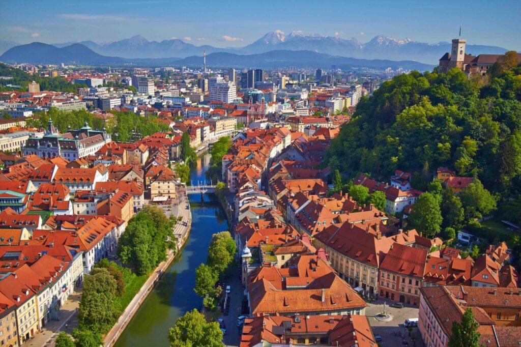An aerial view over Ljubljana old town (CC-0).