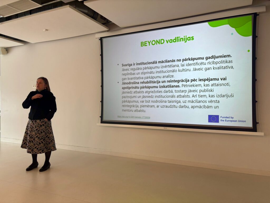 Signe Mezinska presenting the results of the national survey